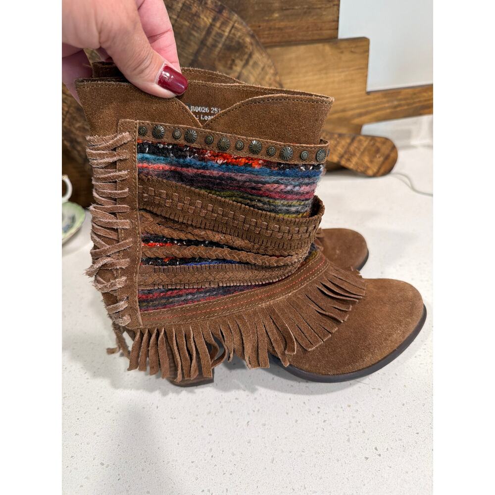 Naughty Monkey size 8.5 Poncho boots ankle bootie brown suede fringe